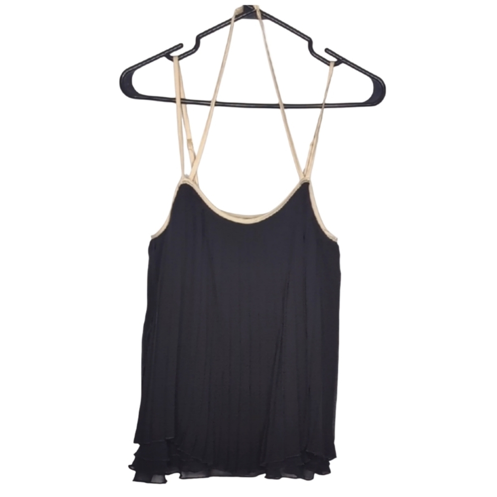 Vera Moda Women's Medium Black Pleated Tank Halter Top Sleeveless Flowy